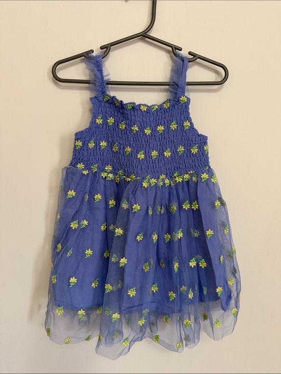 Peek Other - Peek Lavender Tulle Smocked Dress with Yellow-Green Floral Accents